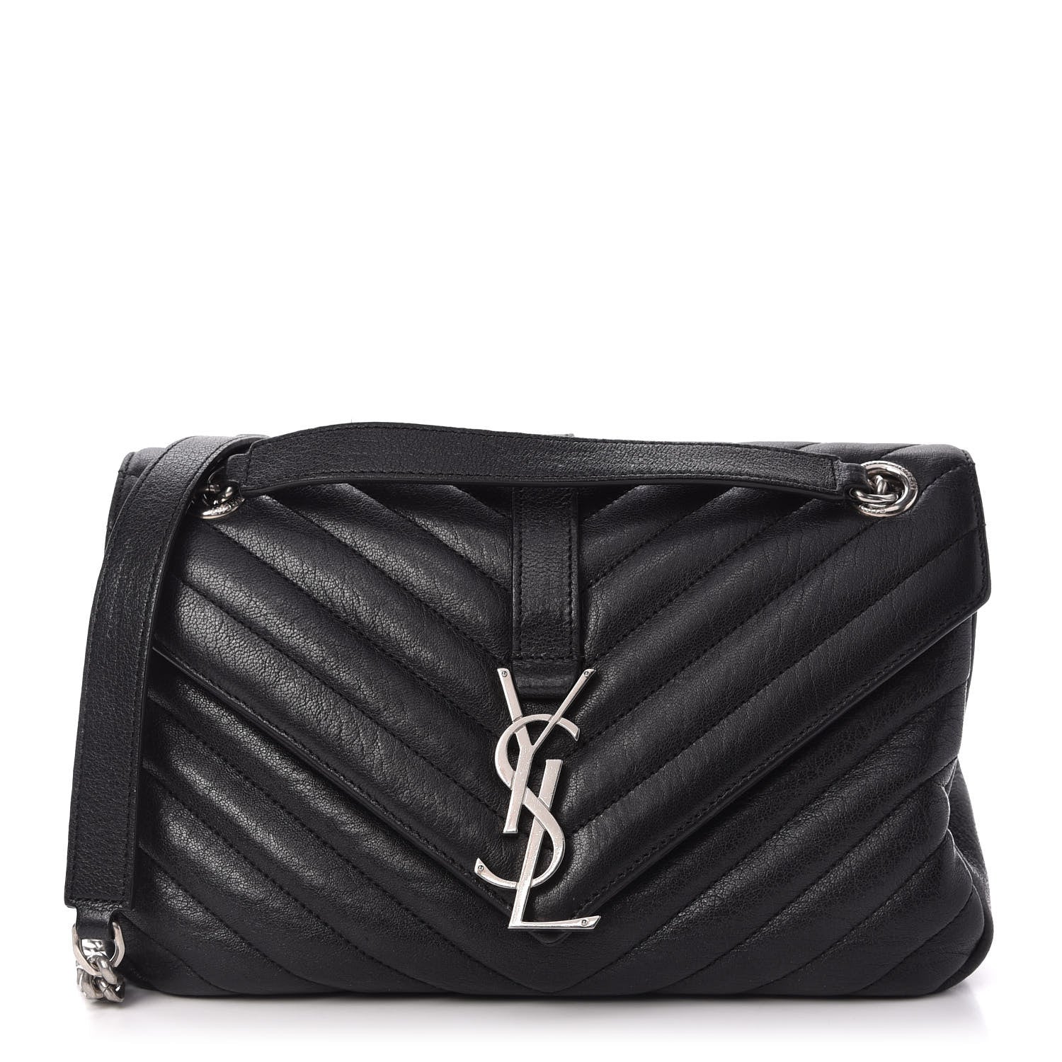 Saint Laurent Sheepskin Matelasse Medium Monogram College Punk Chain Satchel Black 1 of 9