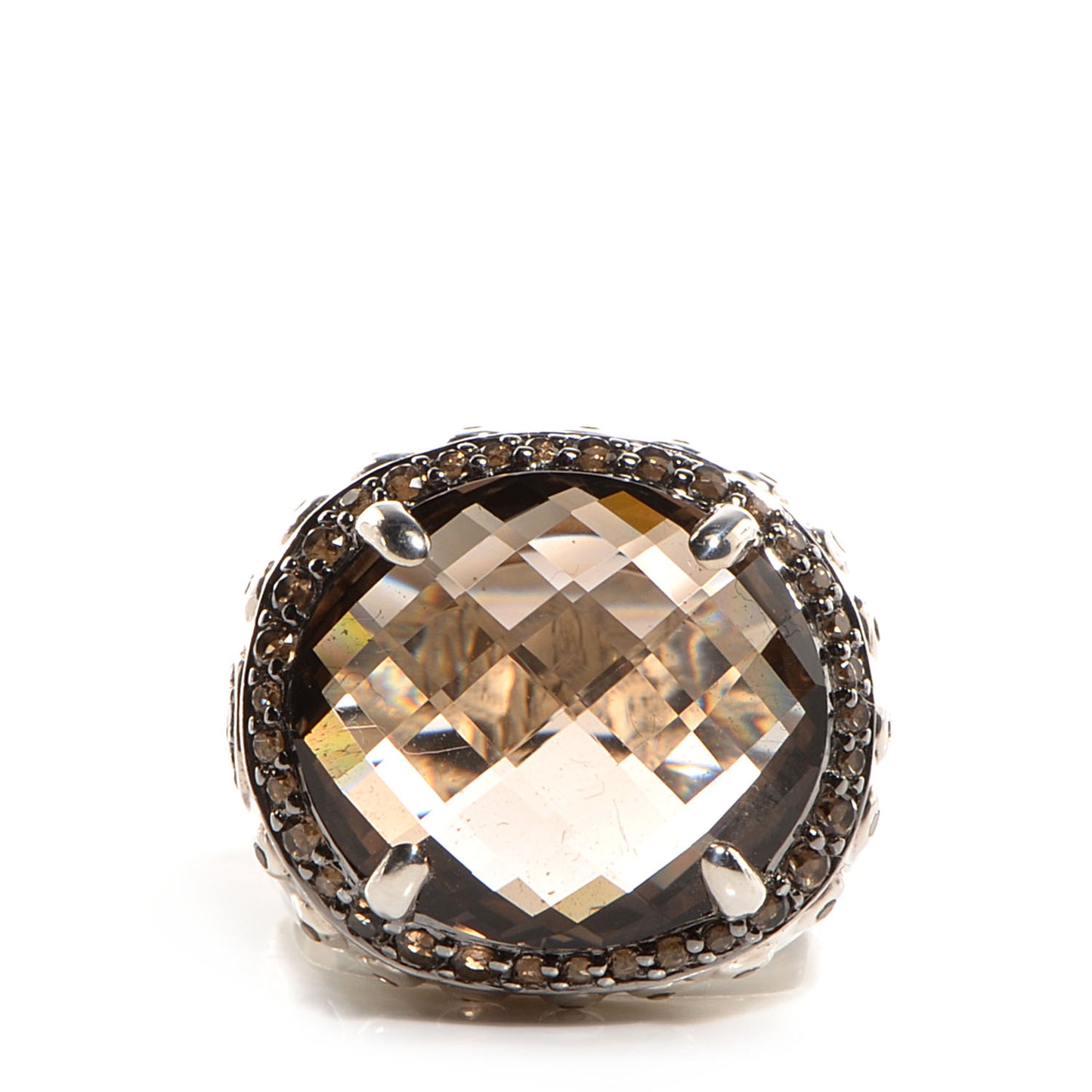 Sterling Silver 20mm Smoky Quartz Bamboo Dome Ring 9.25