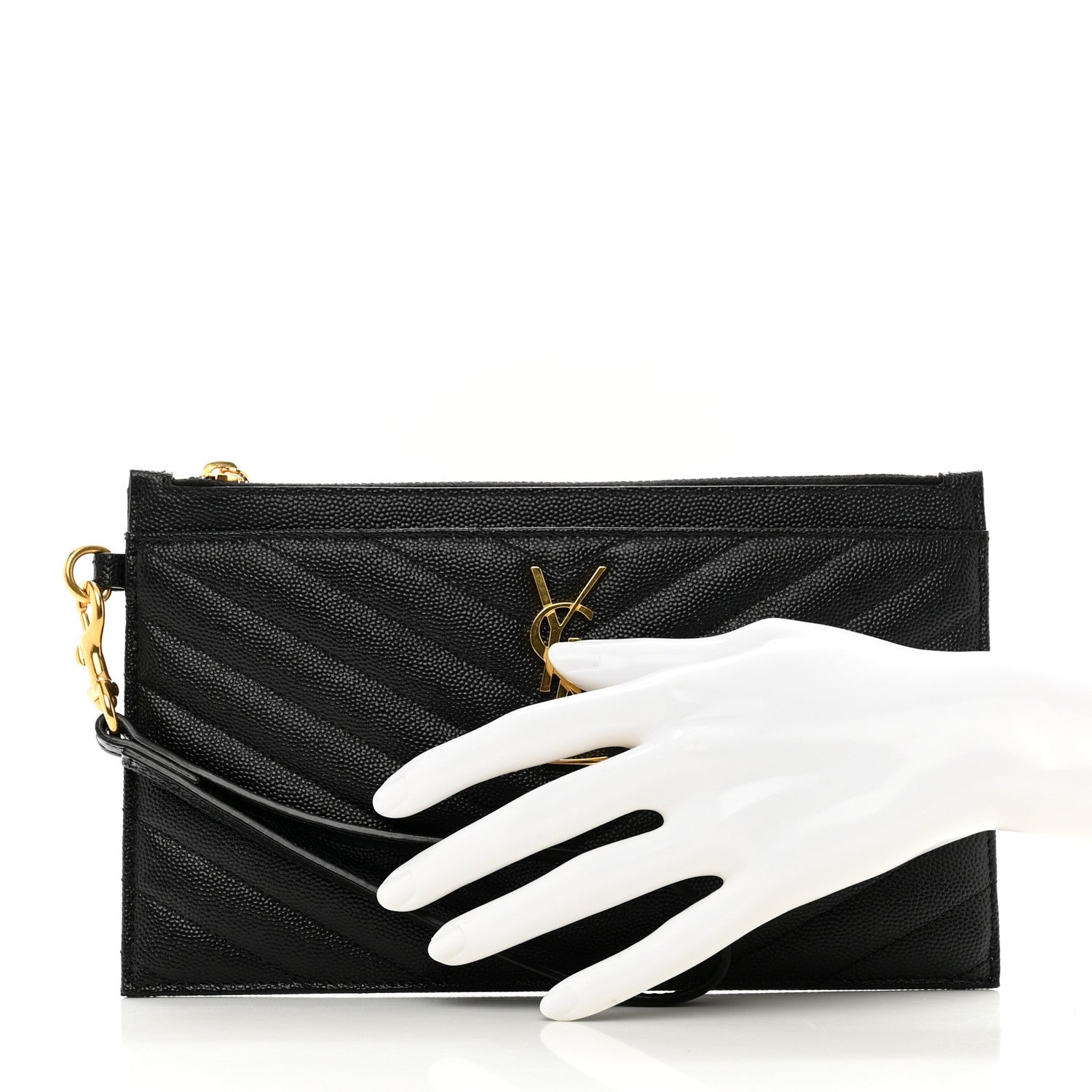 Saint Laurent Grain De Poudre Chevron Monogram Large Bill Pouch Black 2 of 9
