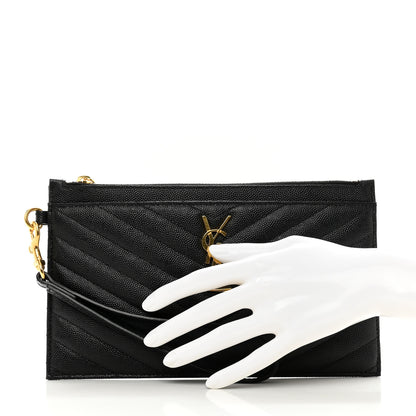Saint Laurent Grain De Poudre Chevron Monogram Large Bill Pouch Black 2 of 9