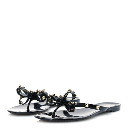Valentino Garavani PVC Jelly Rockstud Bow Thong Sandals 38 Black 6 of 24