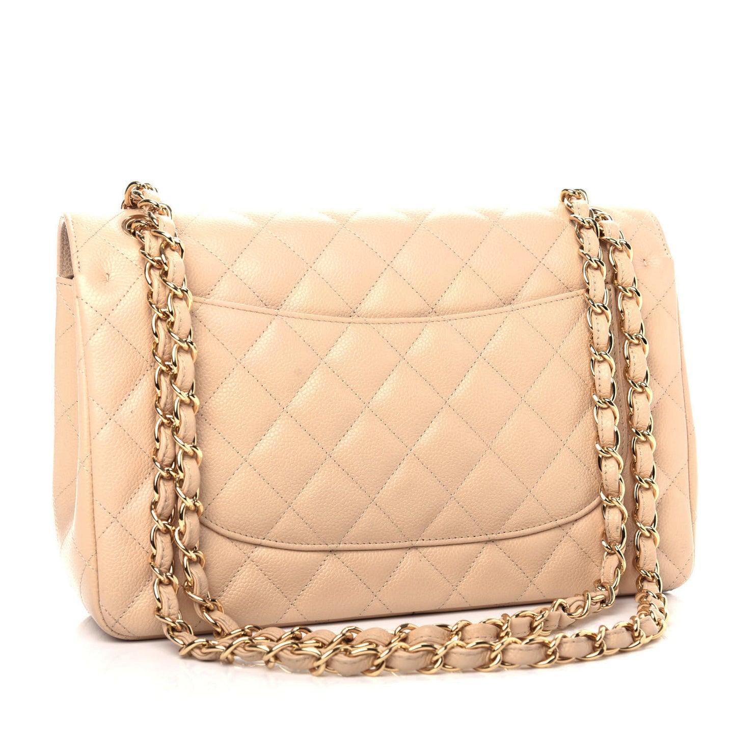 Caviar Quilted Jumbo Double Flap Light Beige
