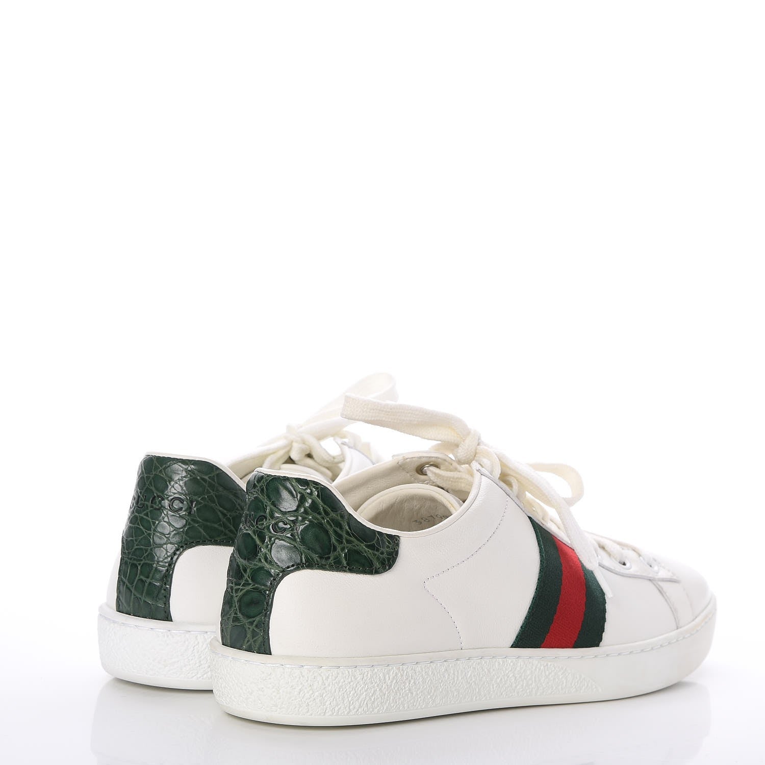 Gucci Calfskin Crocodile Web Ace Sneakers 37 White Green 17 of 21