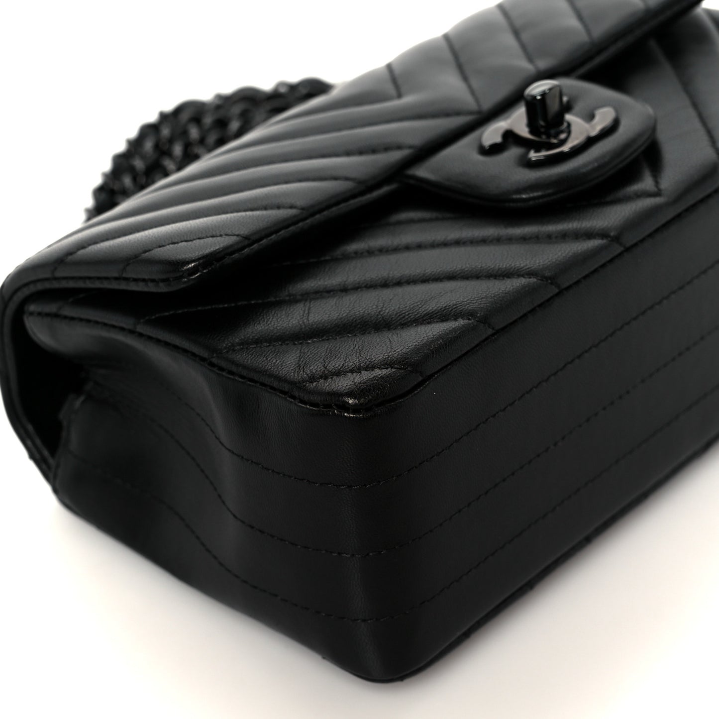 Lambskin Chevron Quilted Mini Rectangular Flap So Black