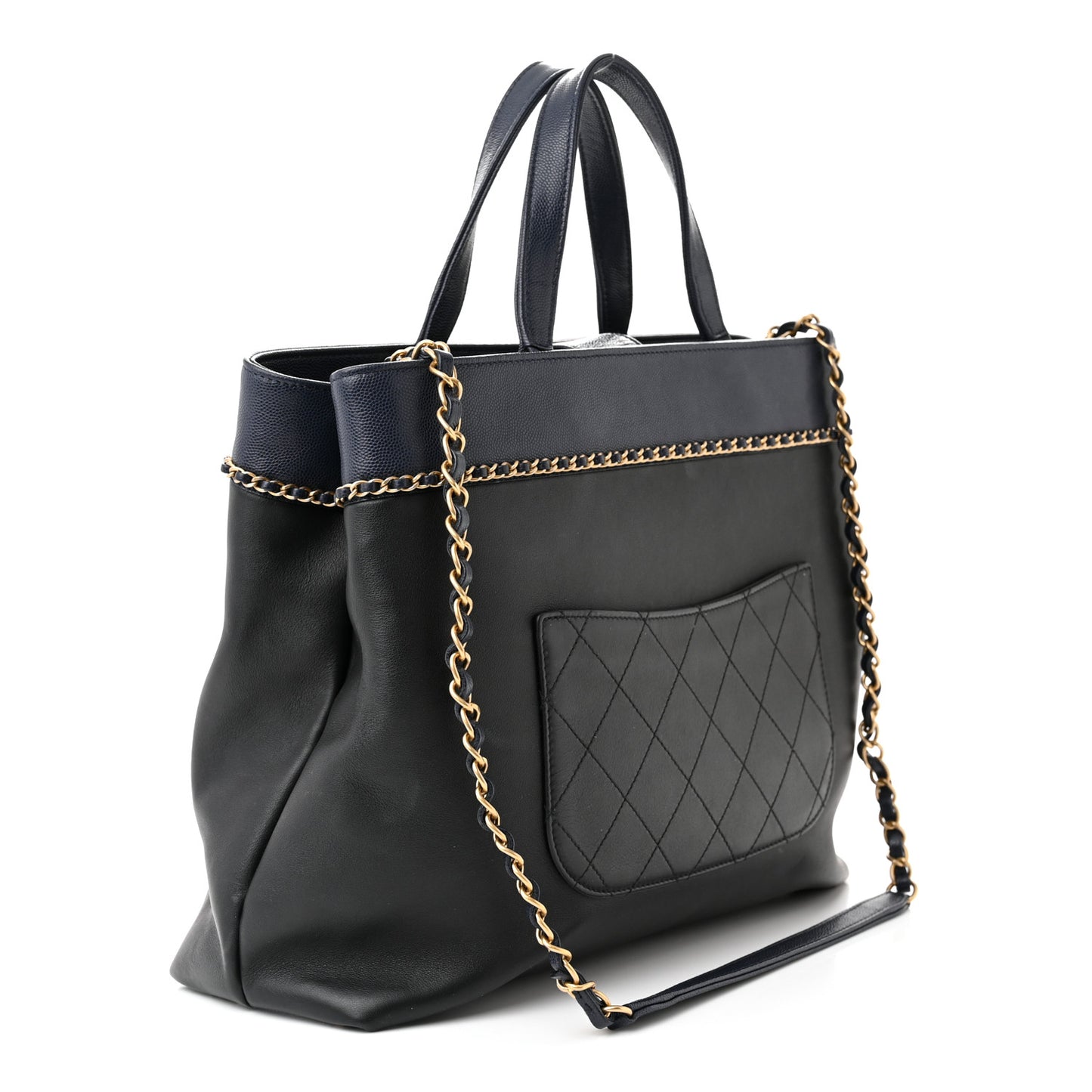 Lambskin Caviar Lovely Chains Shopping Tote Black Navy