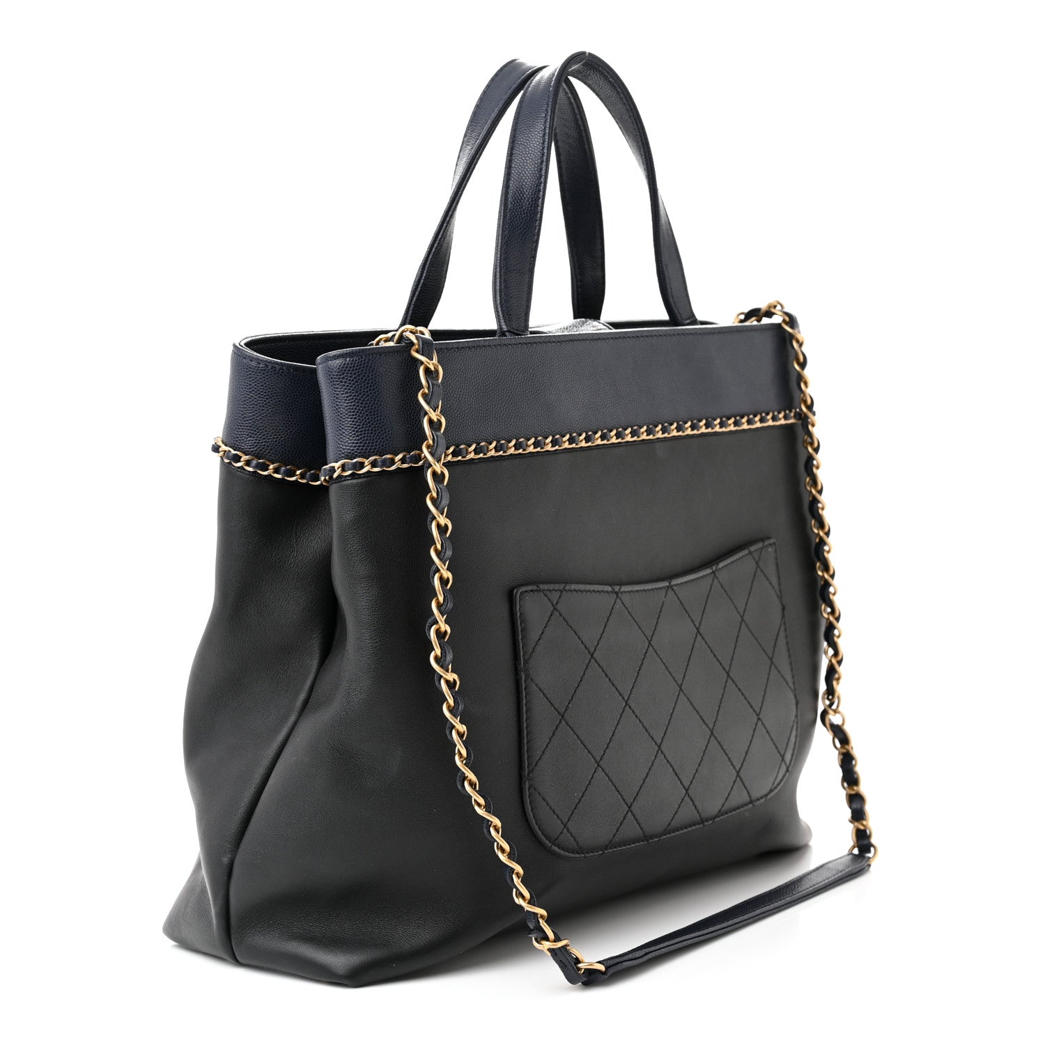 Chanel Lambskin Caviar Lovely Chains Shopping Tote Black Navy 3 of 11