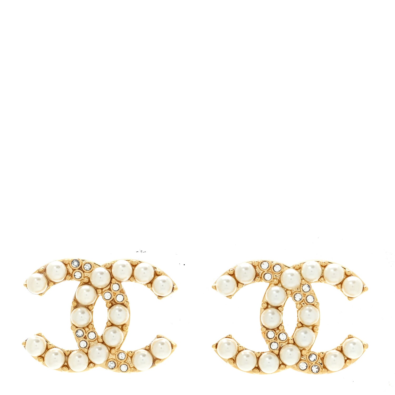 Chanel Pearl Crystal CC Earrings Gold 1 of 5
