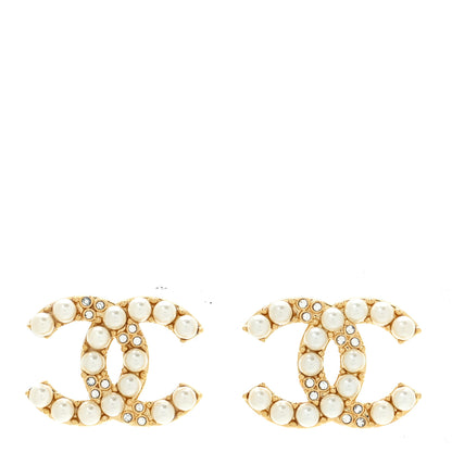 Chanel Pearl Crystal CC Earrings Gold 1 of 5