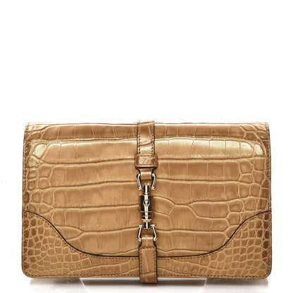 Gucci Metallic Alligator Piston Broadway Evening Bag Gold 1 of 7