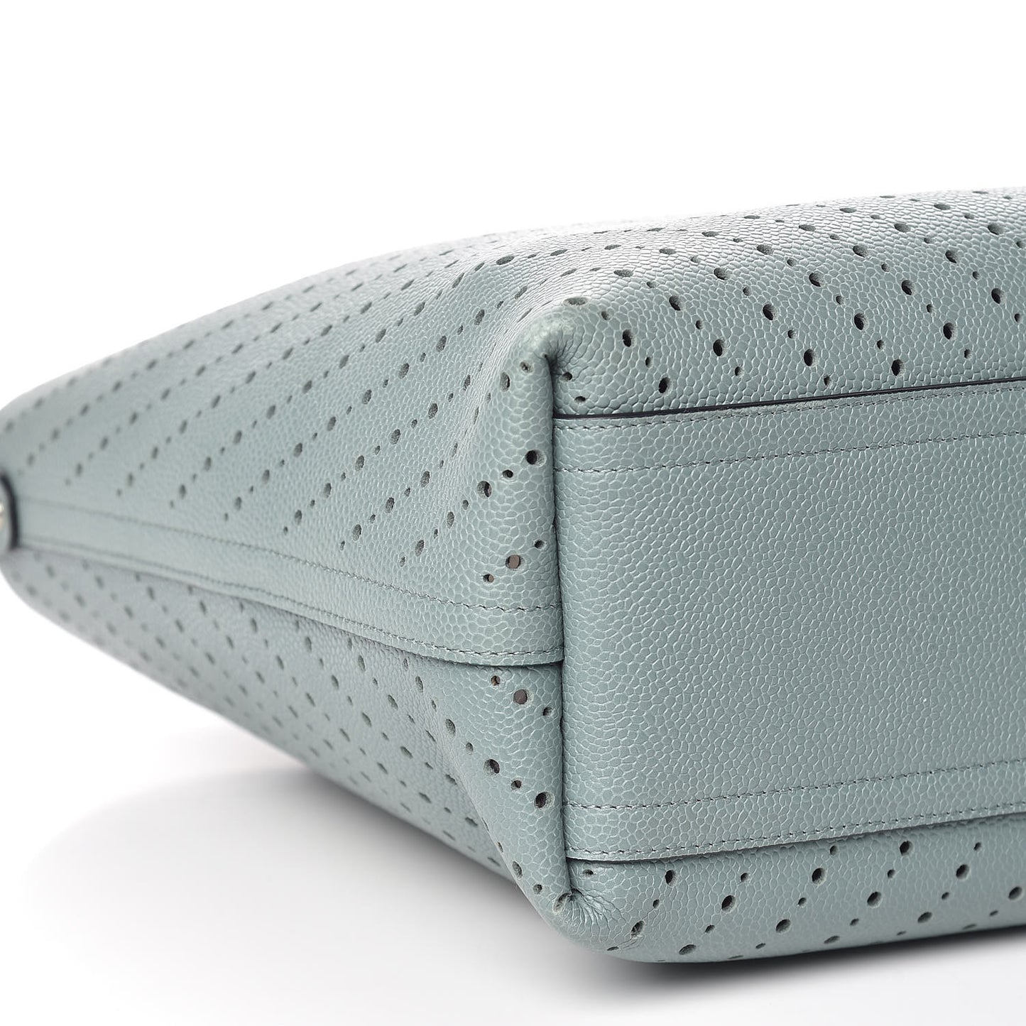 Perforated Grained Calfskin Large Shopping Tote Green