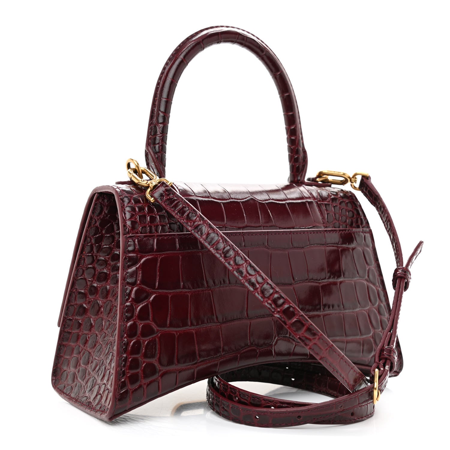 Balenciaga Shiny Calfskin Crocodile Embossed Small Hourglass Top Handle Bag Dark Red 3 of 10