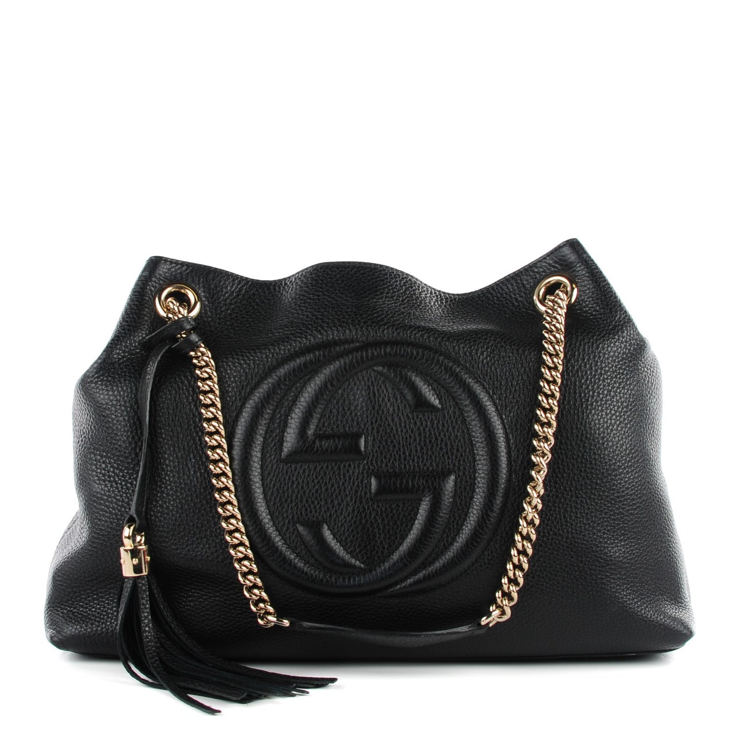 Pebbled Calfskin Medium Soho Chain Shoulder Bag Black
