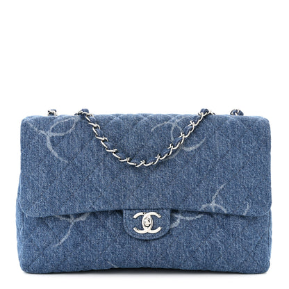 Chanel Denim Quilted CC Print Jumbo Single Flap Blue 1 of 11