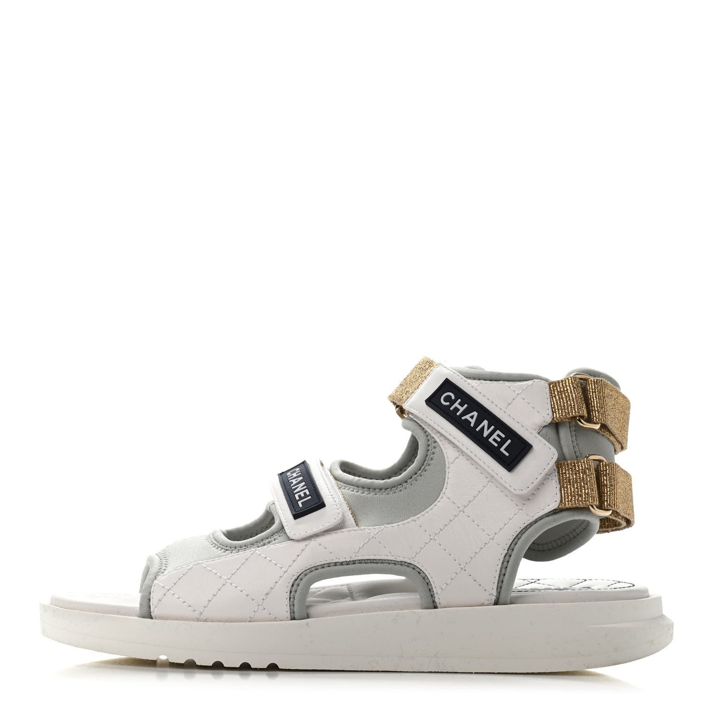 Goatskin Fabric Gladiator Sandals 39.5 White Light Grey Navy Blue
