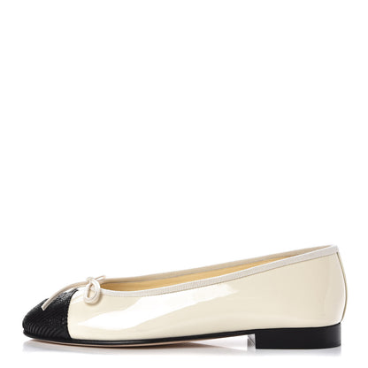 Chanel Patent CC Cap Toe Ballerina Flats 35.5 Beige Black 1 of 9