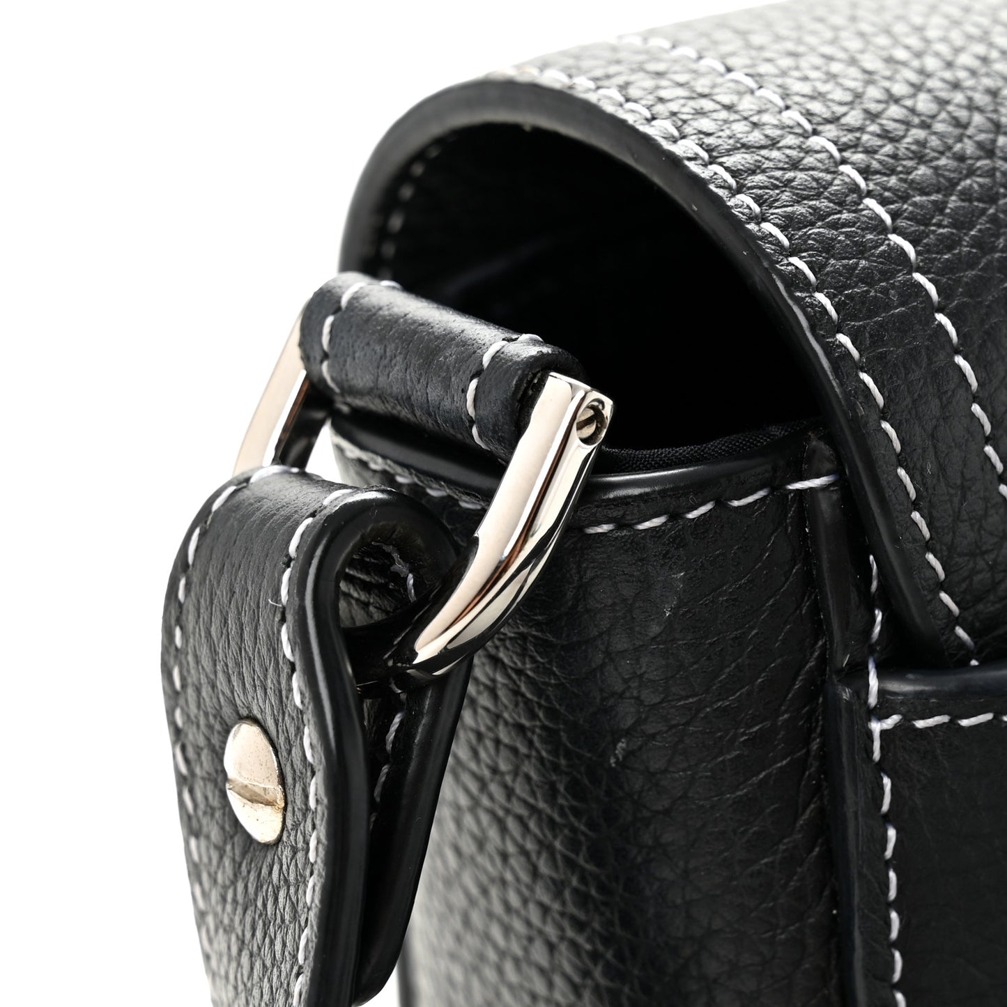Grained Calfskin Saddle Messenger Bag With Strap Black