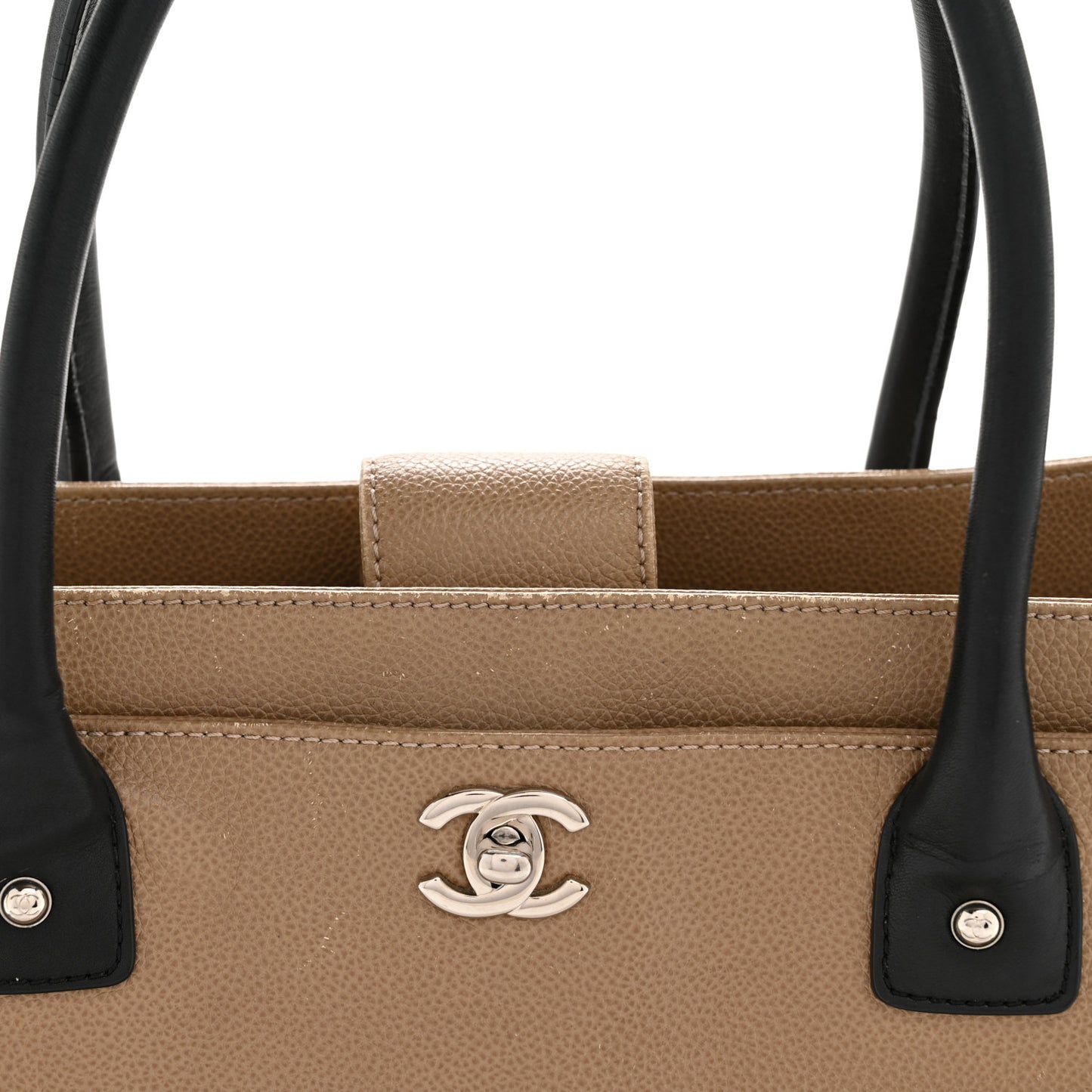 Calfskin Cerf Executive Shopper Tote Beige Black