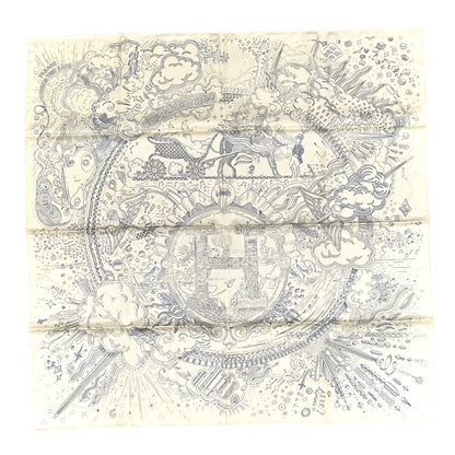 Hermes Silk Please Hold The Line Scarf 90 Creme Bleu Gris 1 of 3