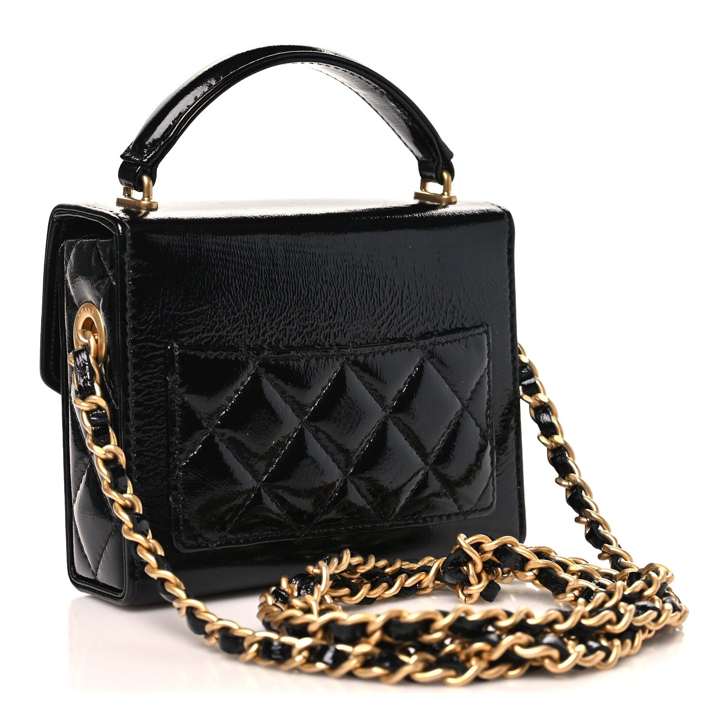 Chanel Shiny Lambskin Quilted Top Handle Card Holder On Chain Black 4 of 11