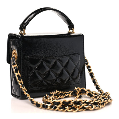 Chanel Shiny Lambskin Quilted Top Handle Card Holder On Chain Black 4 of 11