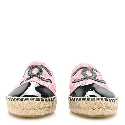 Chanel Tweed Patent CC Espadrilles 38 Pink Black 3 of 7