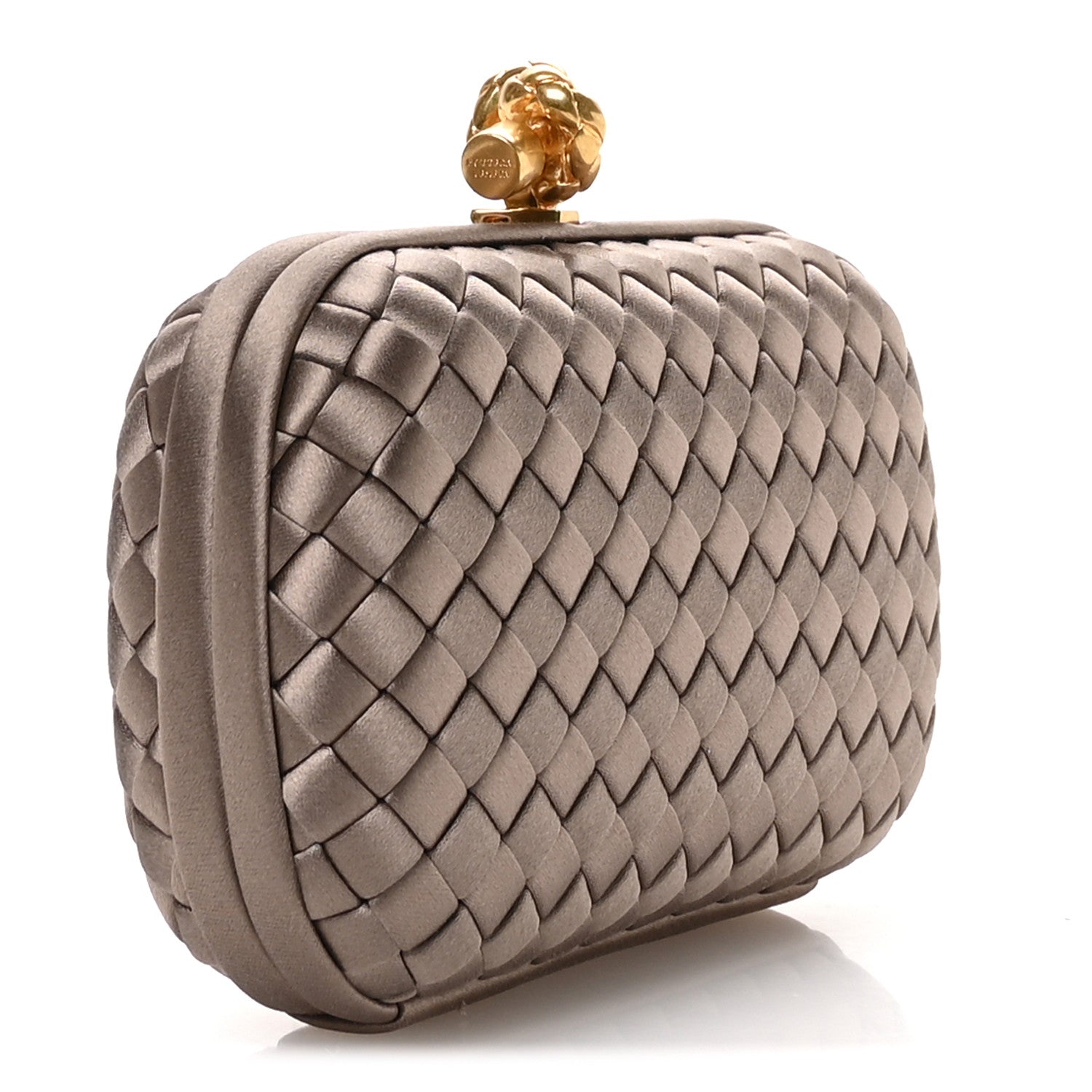 Bottega Veneta Satin Intreccio Impero Knot Clutch  Limestone 3 of 9