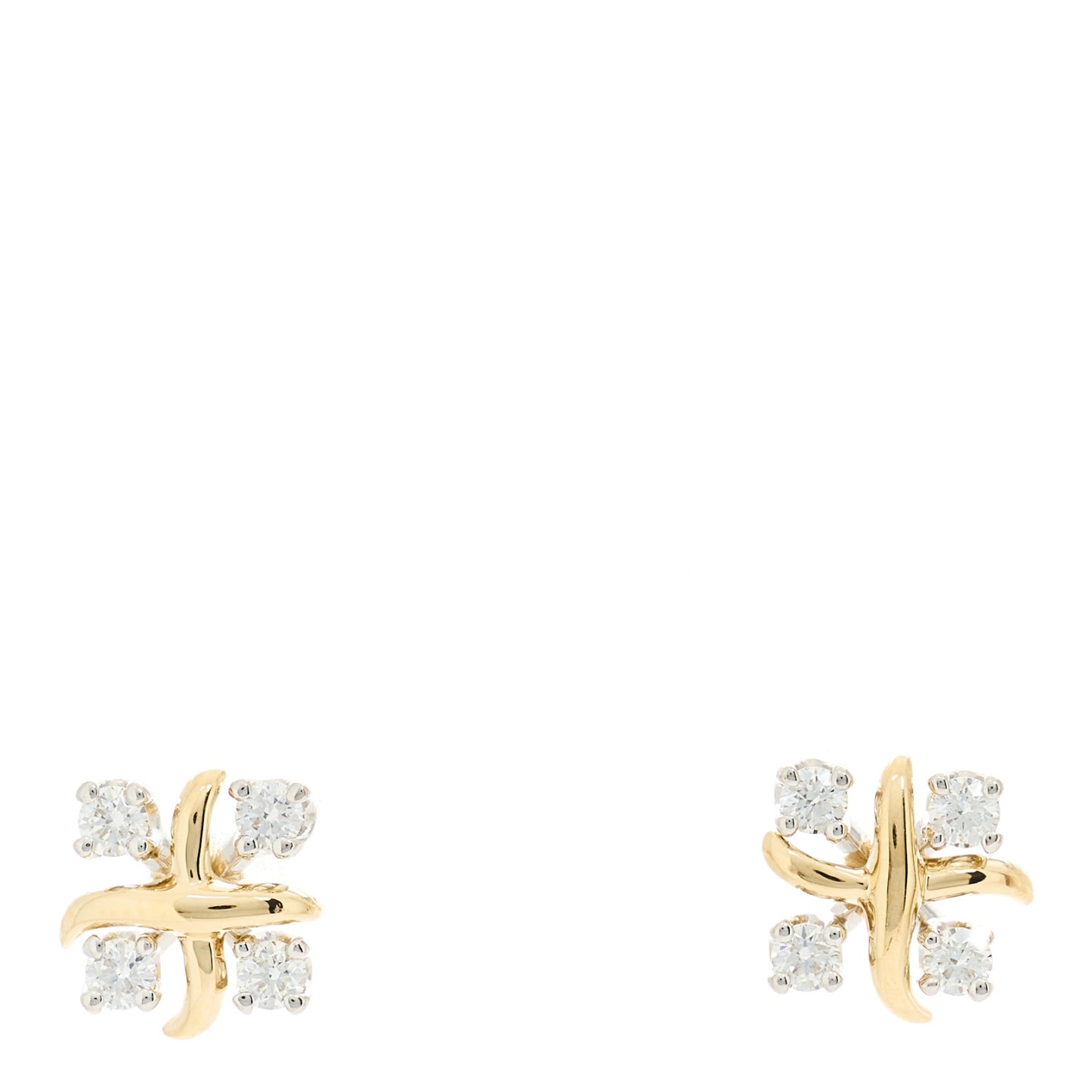 Platinum 18K Yellow Gold Diamond Schlumberger Lynn Earrings