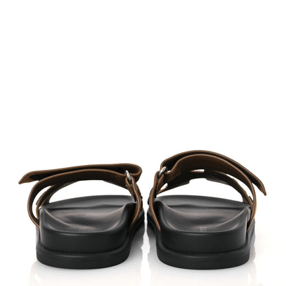 Hermes Suede Goatskin Tufted Leopard Womens Chypre Sandals 38 Brun Fume Black 5 of 10