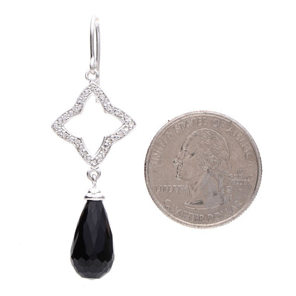 David Yurman Sterling Silver Pave Diamond Quatrefoil Onyx Drop Earrings 2 of 4