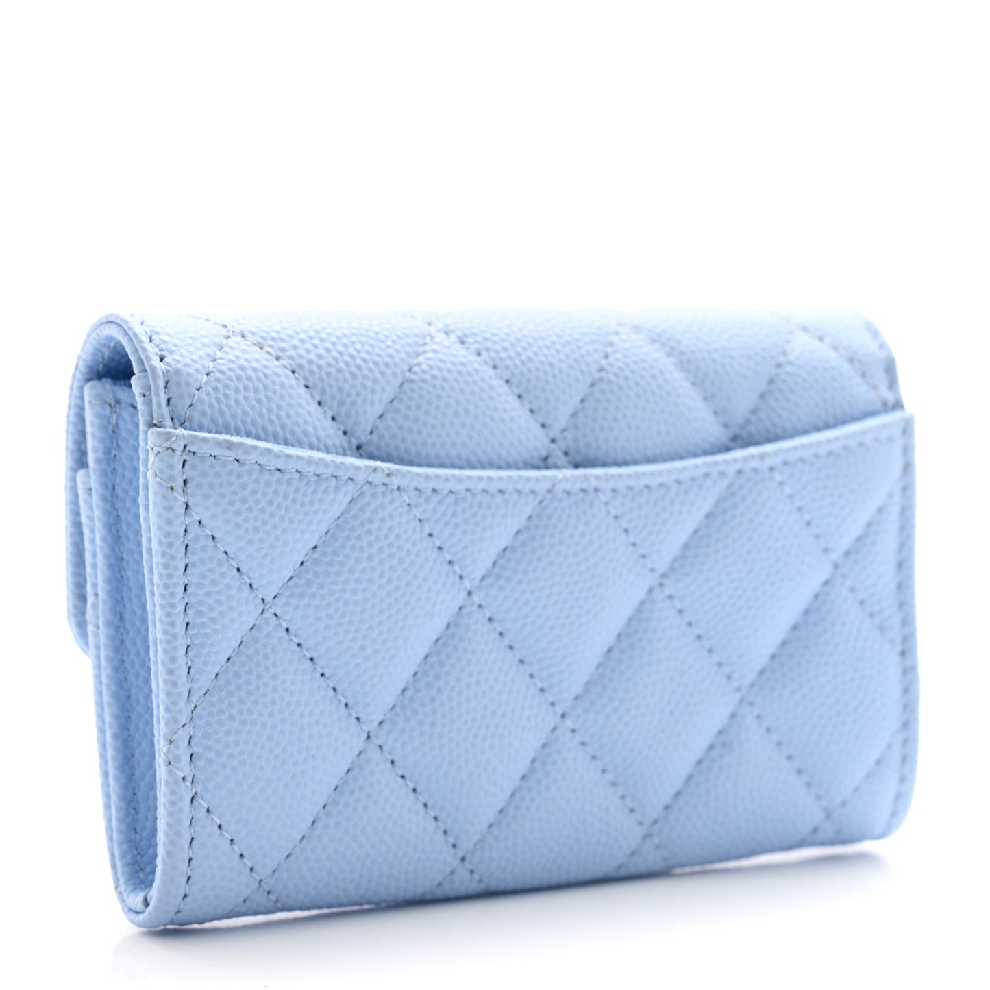 Caviar Quilted Flap Card Holder Wallet Light Blue