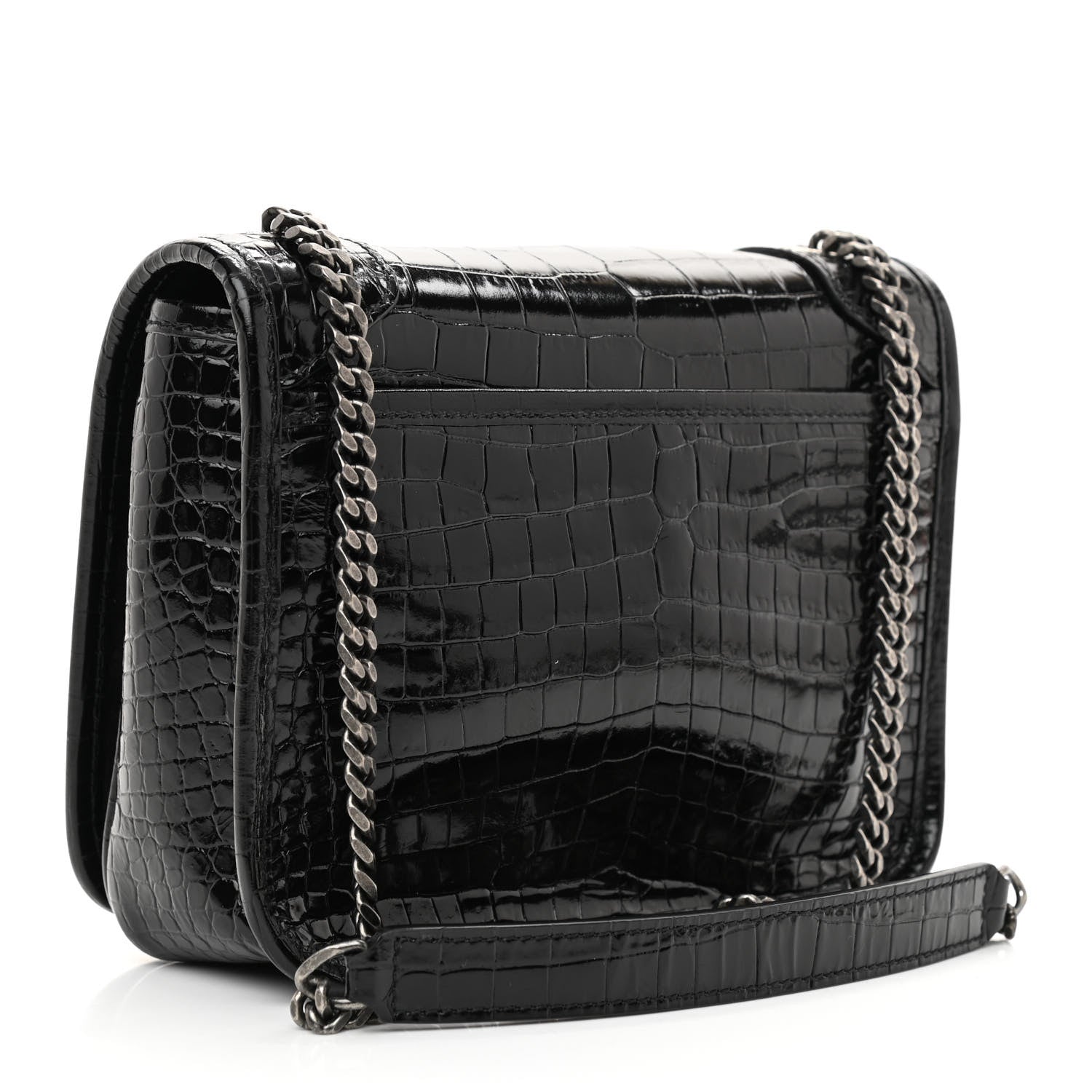 Saint Laurent Crocodile Embossed Lambskin Matelasse Monogram Niki Chain Wallet Black 3 of 8