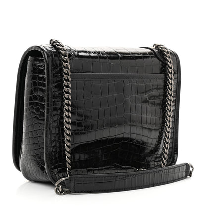 Saint Laurent Crocodile Embossed Lambskin Matelasse Monogram Niki Chain Wallet Black 3 of 8