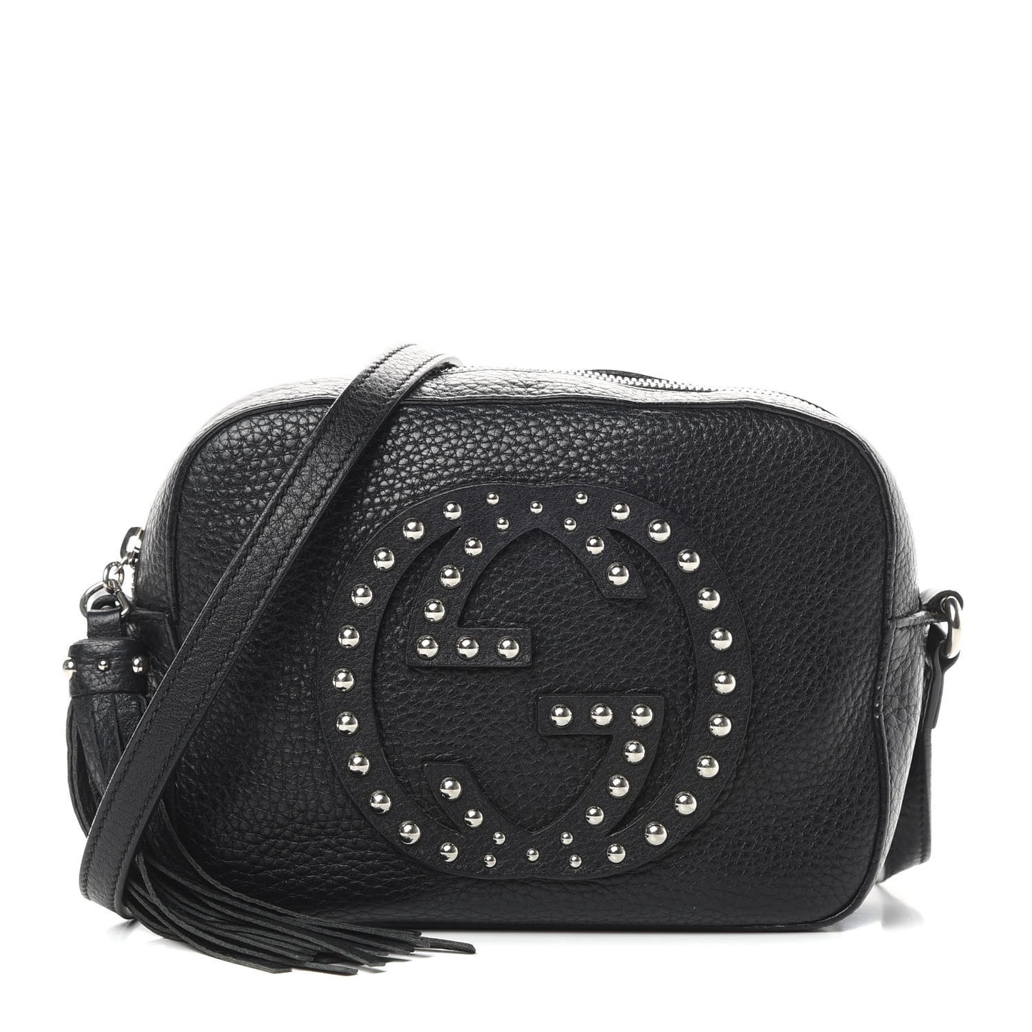 Pebbled Calfskin Studded Small Soho Disco Bag Black