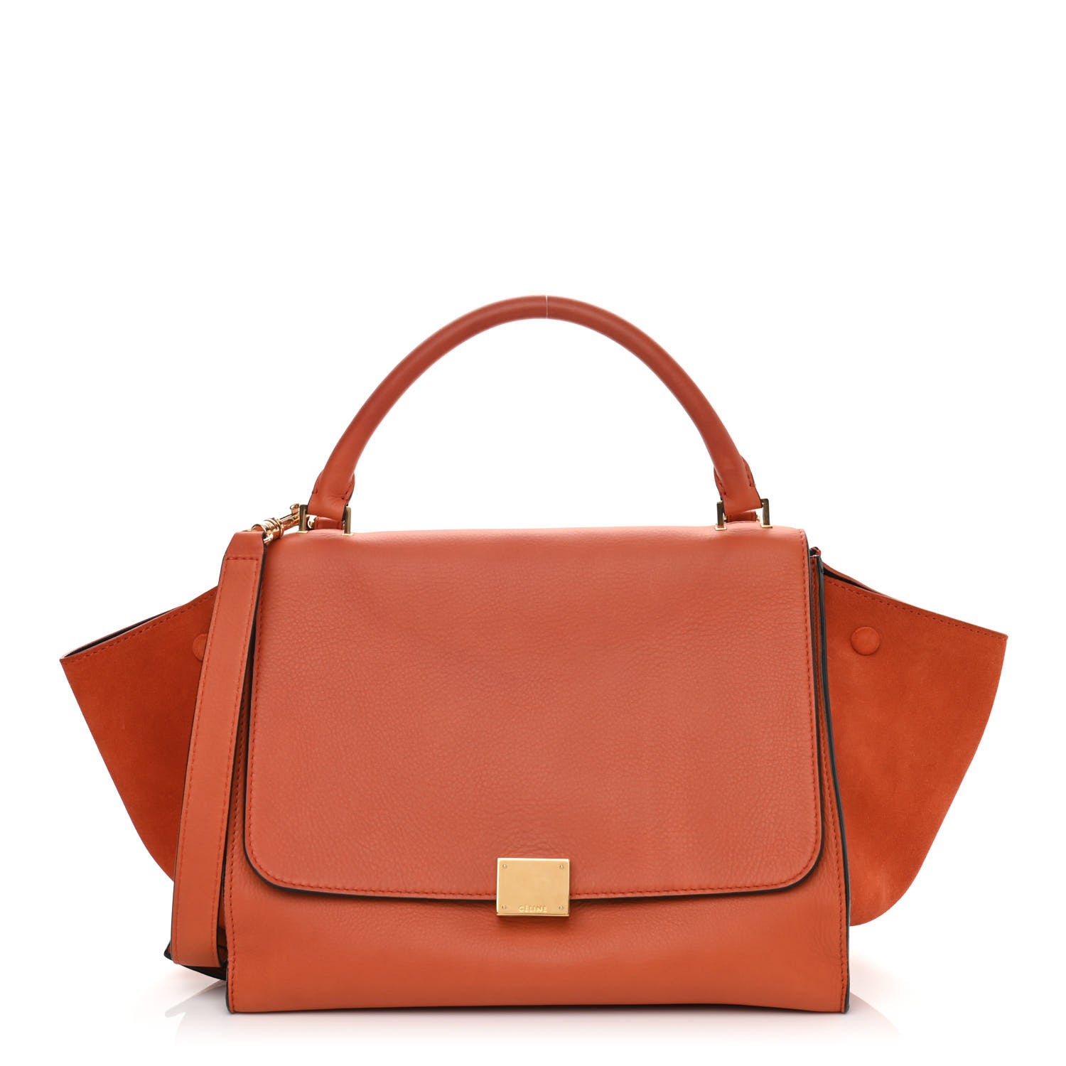 Celine Calfskin Suede Medium Trapeze Orange 1 of 10