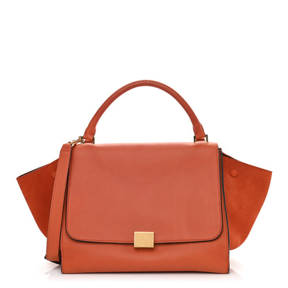 Celine Calfskin Suede Medium Trapeze Orange 1 of 10