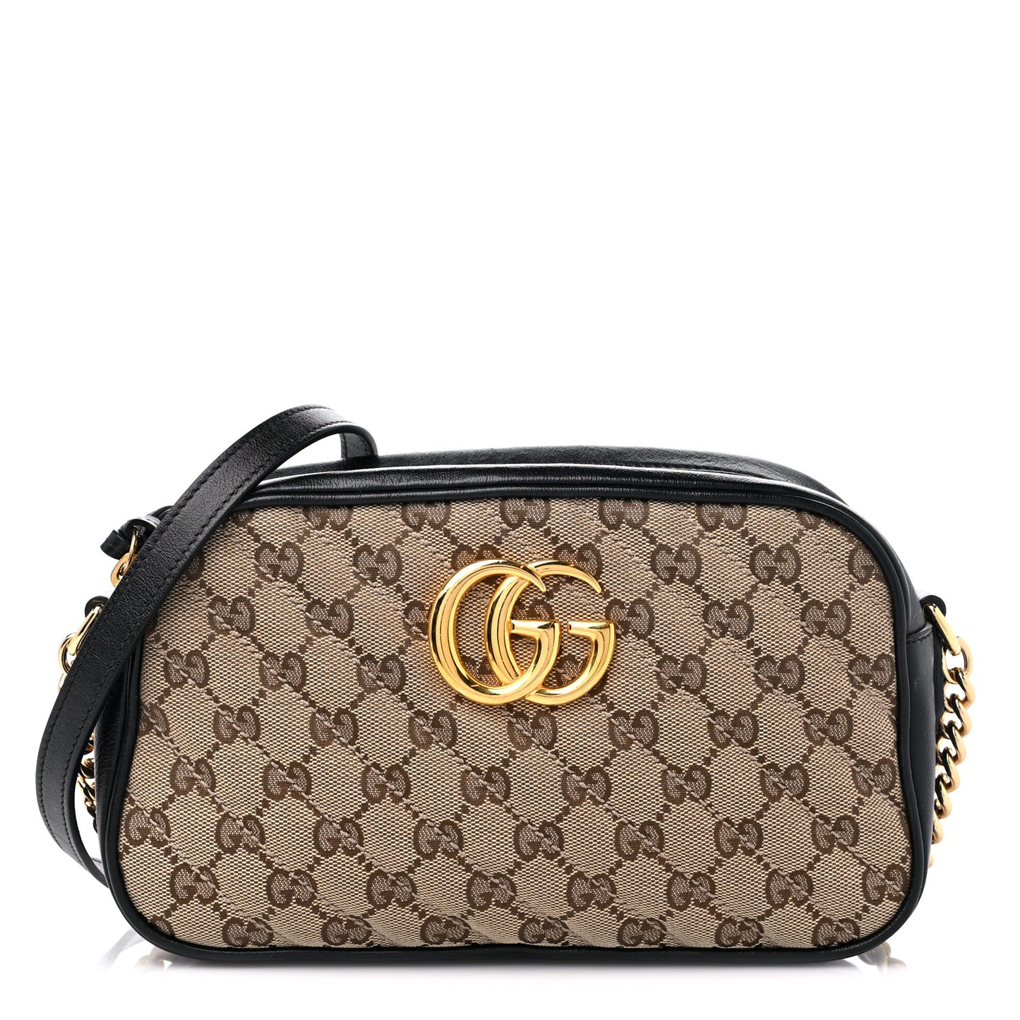 Monogram Matelasse Diagonal Small GG Marmont Chain Shoulder Bag Beige Black