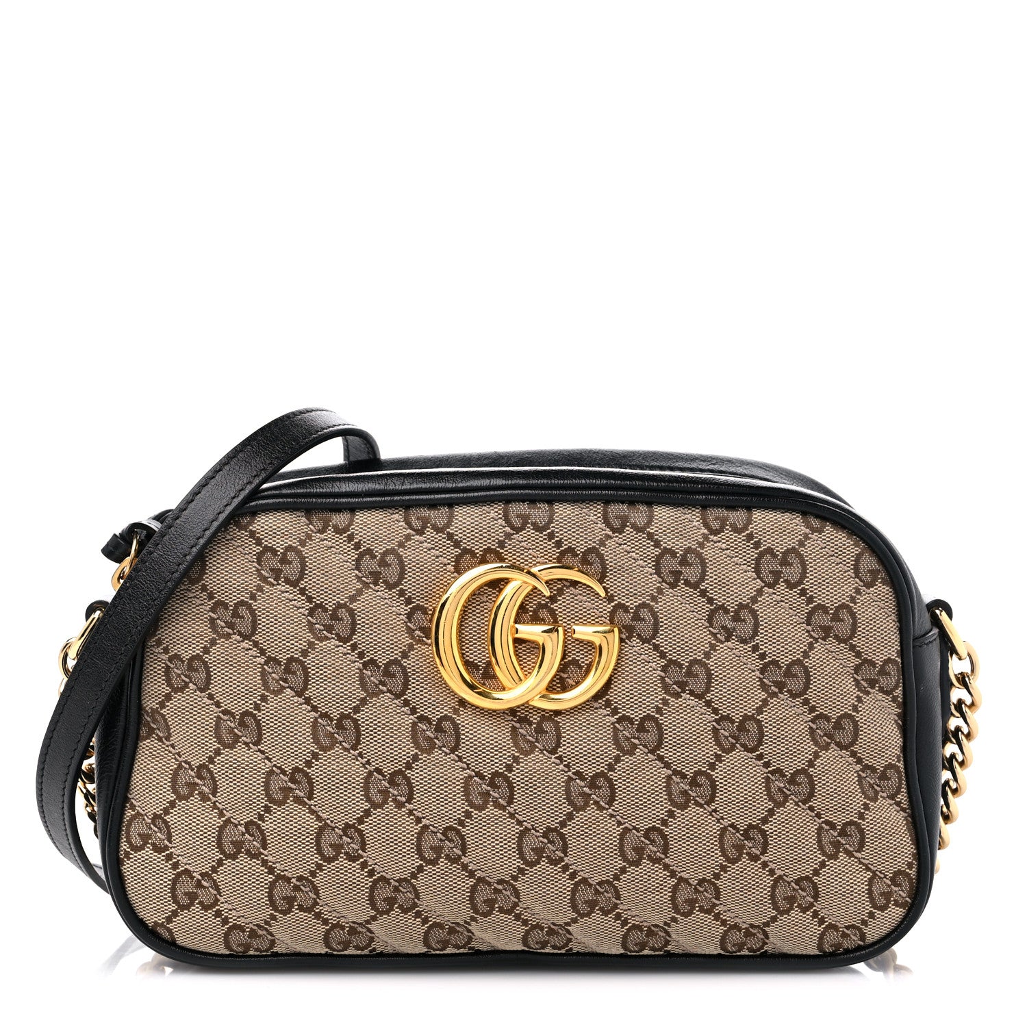 Gucci Monogram Matelasse Diagonal Small GG Marmont Chain Shoulder Bag Beige Black 1 of 11