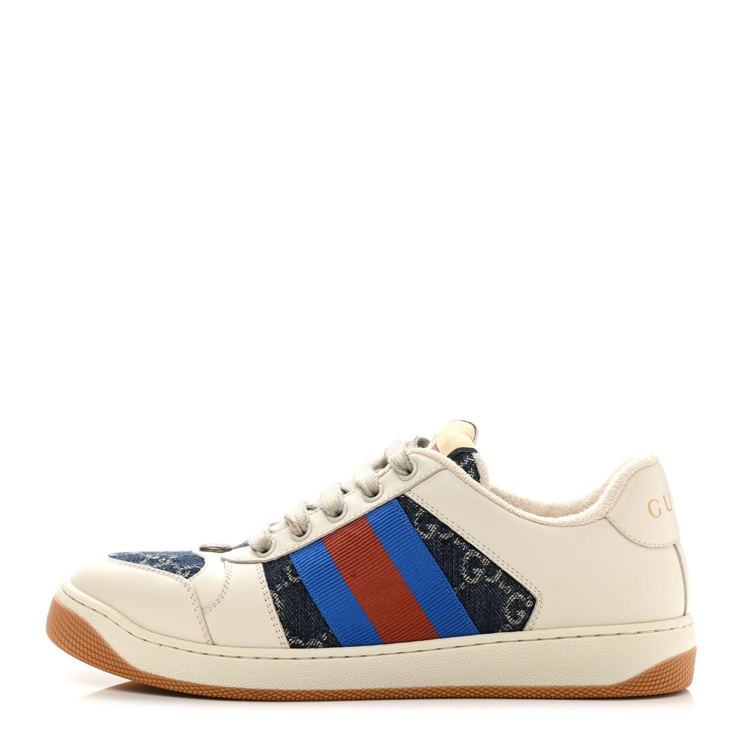 Denim GG Monogram Calfskin Web Mens Screener Sneakers 5 Blue Tea New Mystic White