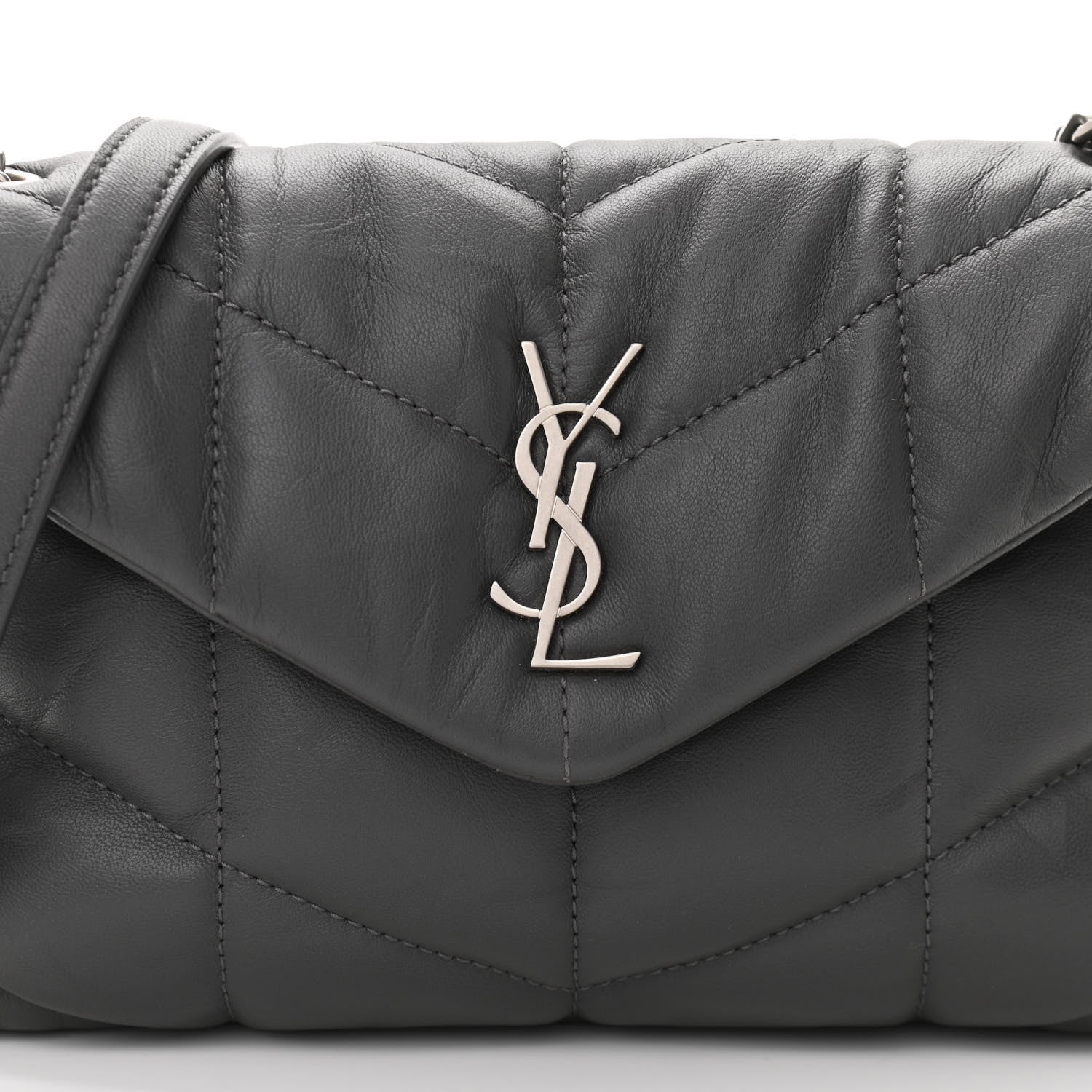 Saint Laurent Lambskin Quilted Toy Loulou Puffer Monogram Chain Satchel Storm 8 of 10