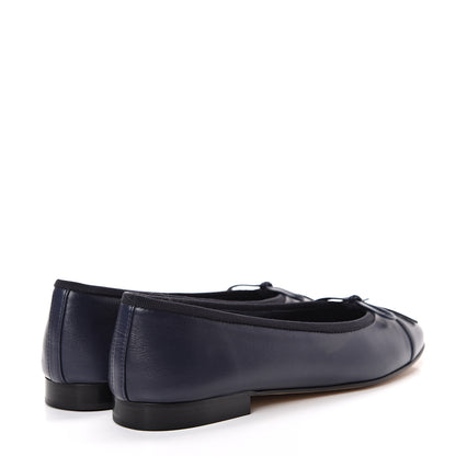 Chanel Lambskin CC Cap Toe Ballerina Flats 37.5 Navy 4 of 9