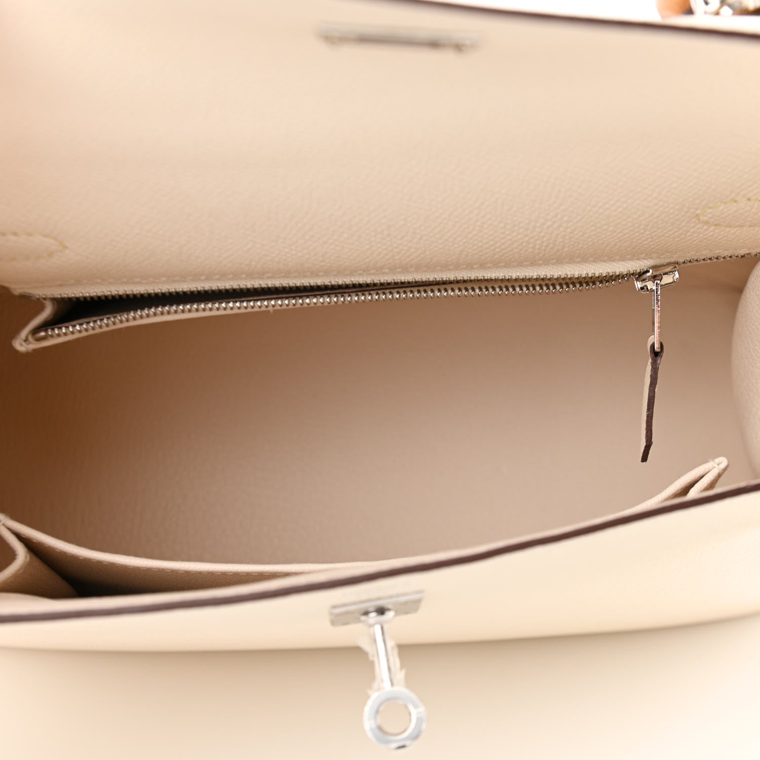 Hermes Epsom Tri-Color Kelly Sellier 25 Nata Jaune Poussin Sesame 5 of 11