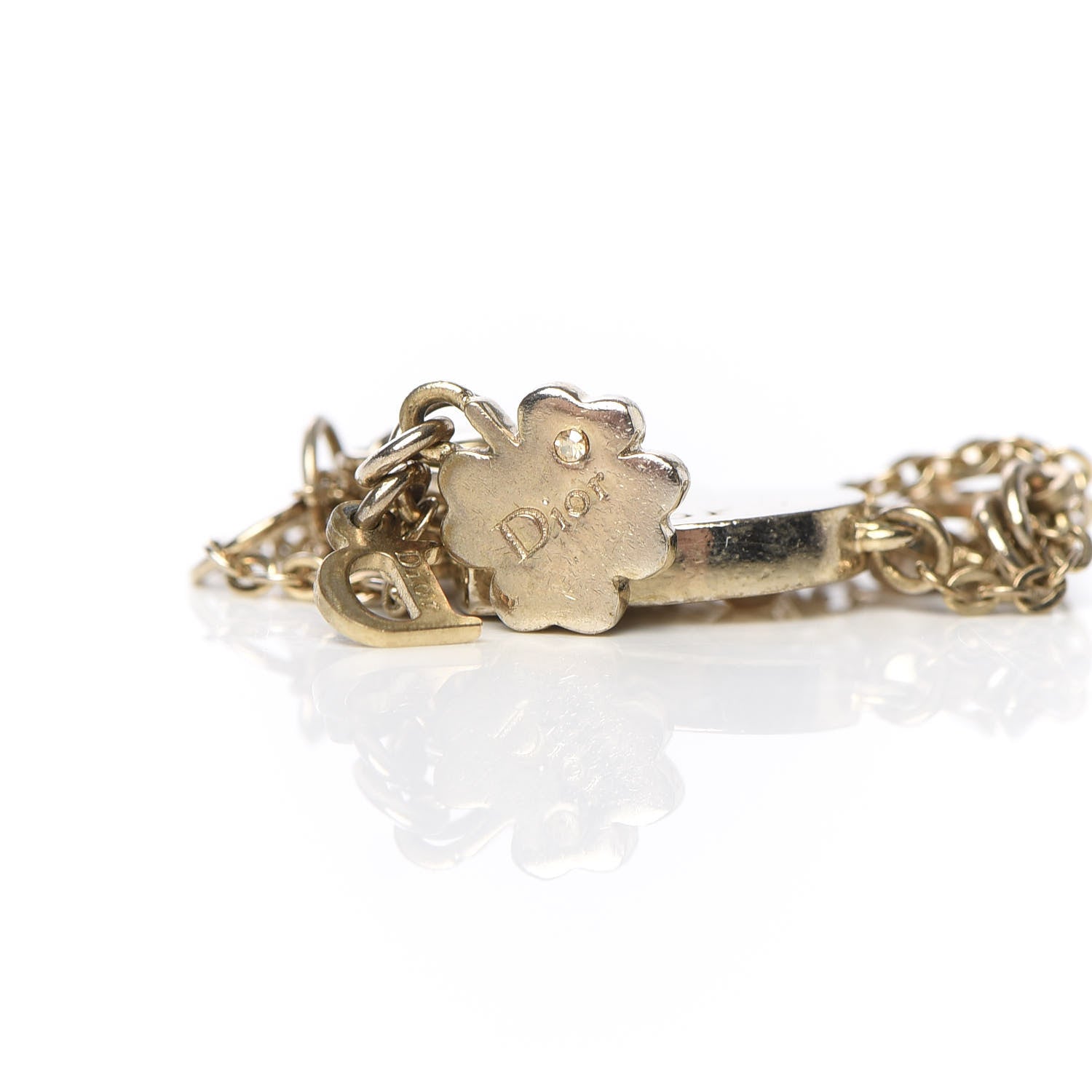 Christian Dior Crystal Heart Charms Bracelet Gold 4 of 4