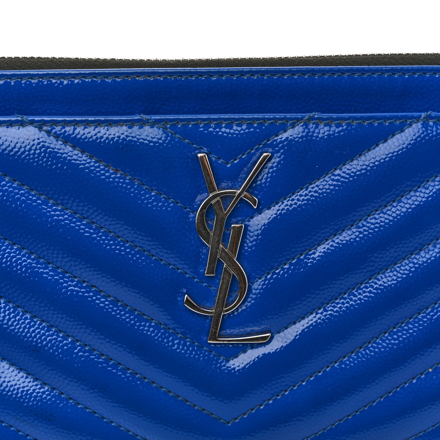 Saint Laurent Grain De Poudre Chevron Monogram Bill Pouch Neon Blue 8 of 13