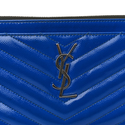 Saint Laurent Grain De Poudre Chevron Monogram Bill Pouch Neon Blue 8 of 13