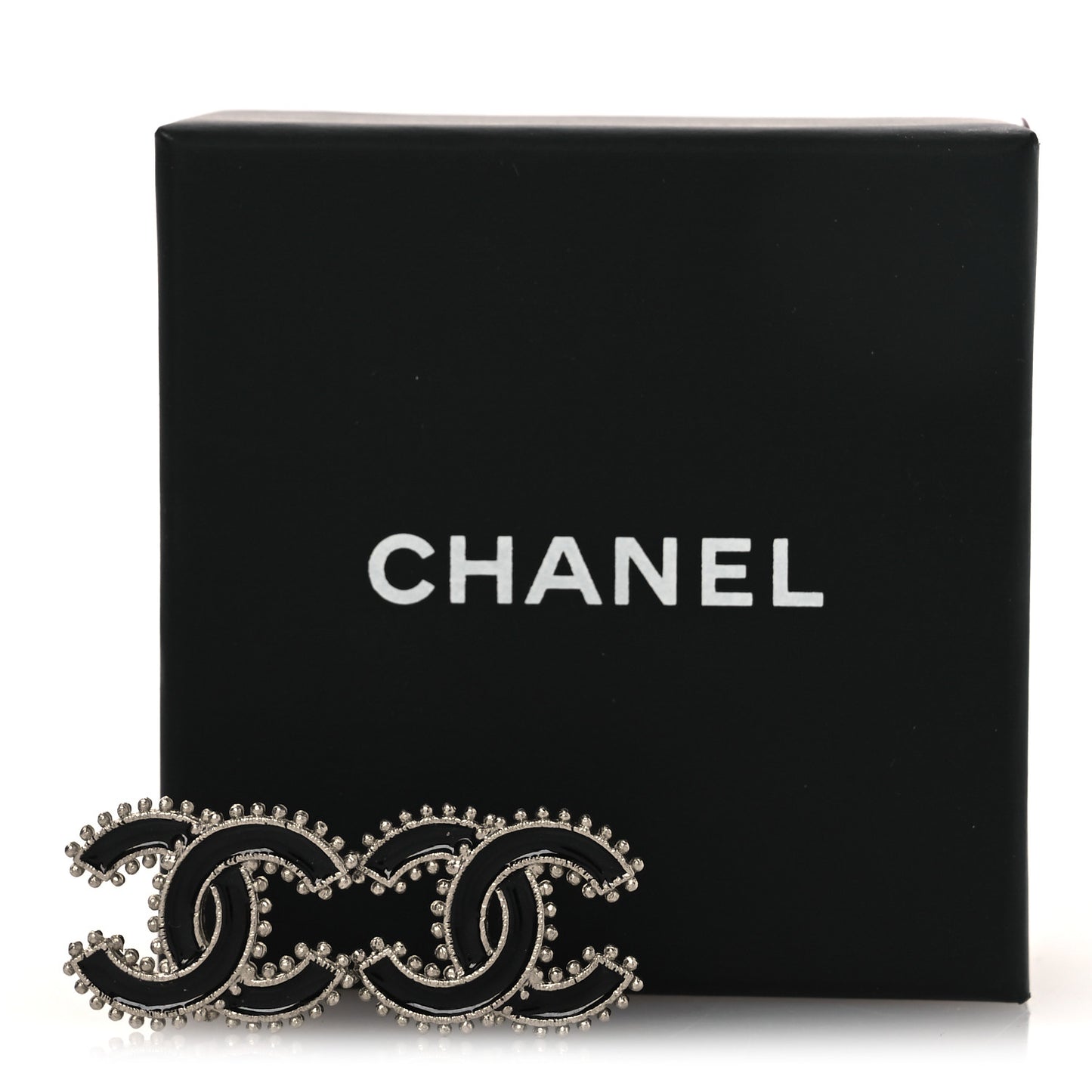 Metal Resin CC Earrings Black Silver