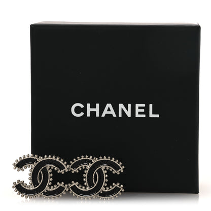 Chanel Metal Resin CC Earrings Black Silver 5 of 5