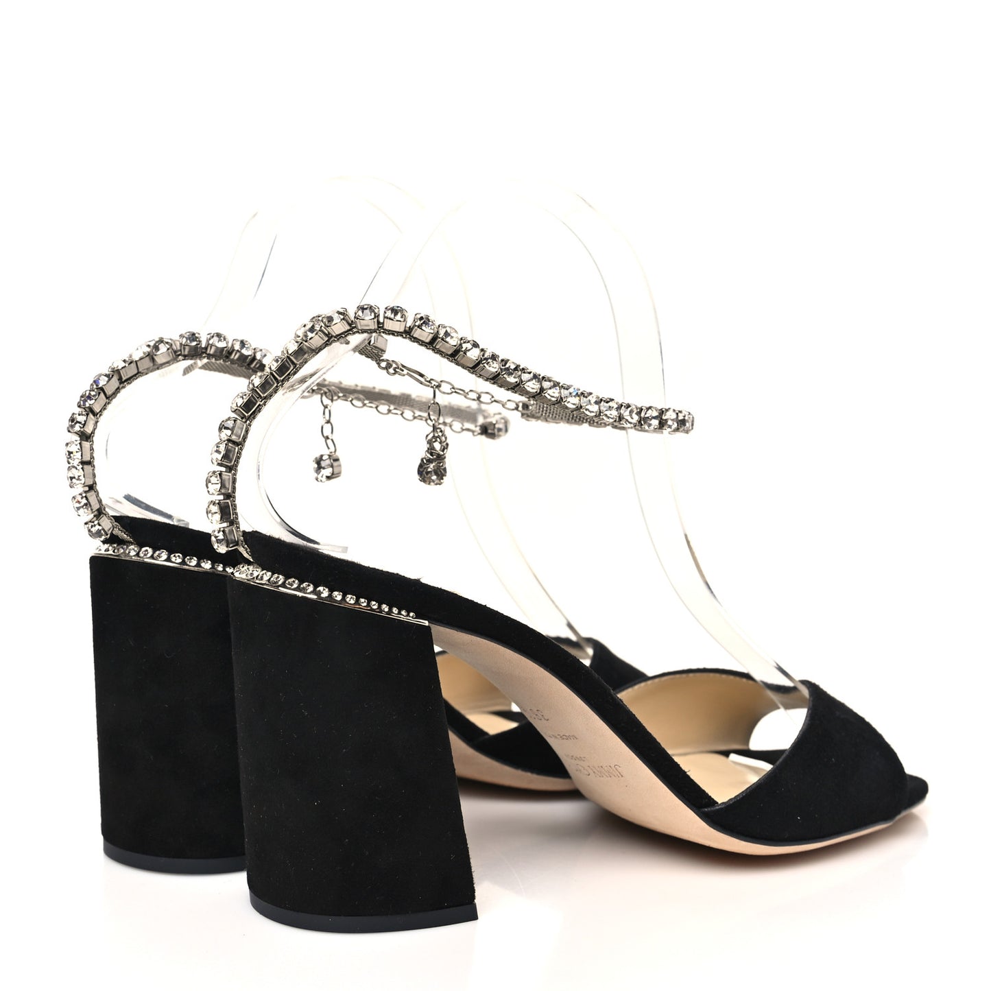 Suede Crystal Saeda 100 Sandals 38.5 Black