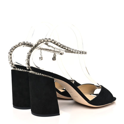 Jimmy Choo Suede Crystal Saeda 100 Sandals 38.5 Black 5 of 8