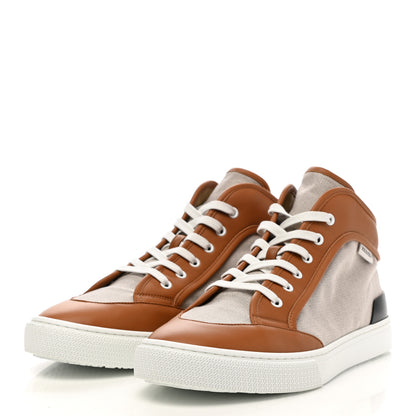 Hermes H Canvas Calfskin Mens Enjoy High Top Sneakers 43 Prunoir Naturel 3 of 9
