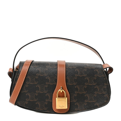 Celine Triomphe Canvas Calfskin Tabou Clutch on Strap Tan 1 of 9